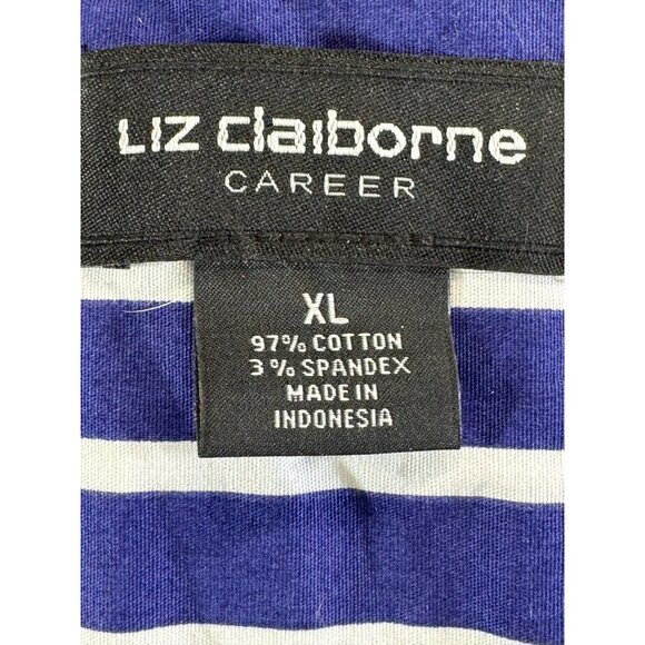 Liz Claiborne blouse Women's XL Blue & White Striped Sleeveless Button Up top - Picture 10 of 12